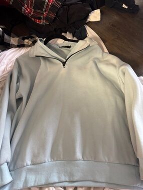 Women's Quarter-Zip Pullover Sweatshirt - Light Blue